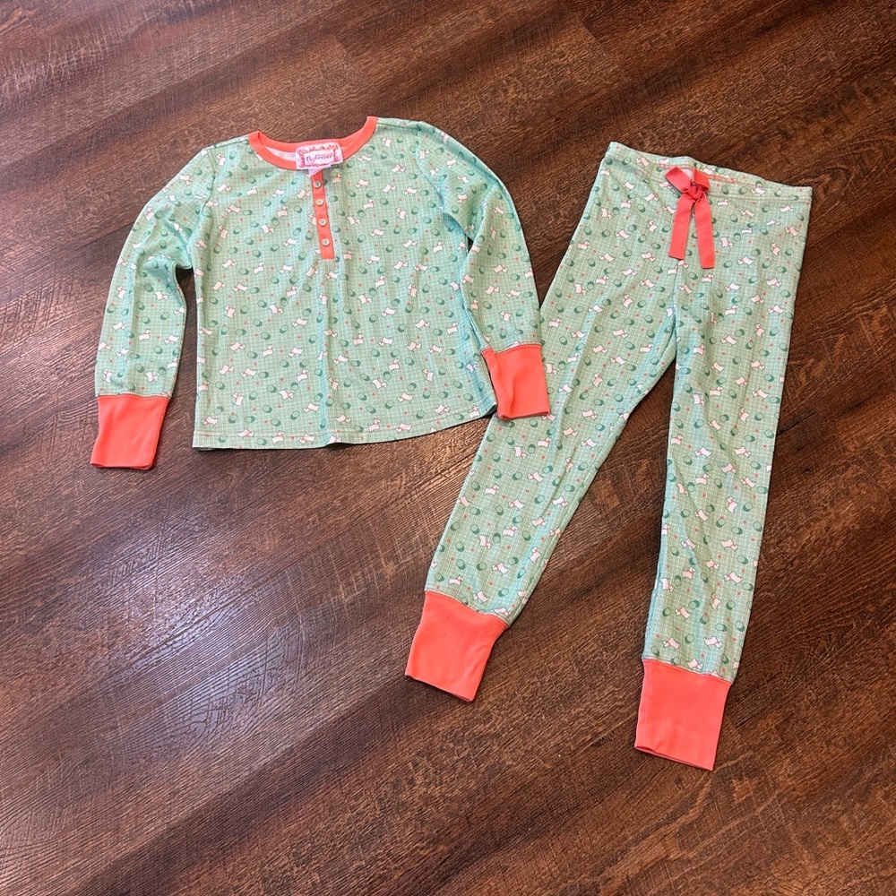 American Girl Green Pajama Set with Red Trim